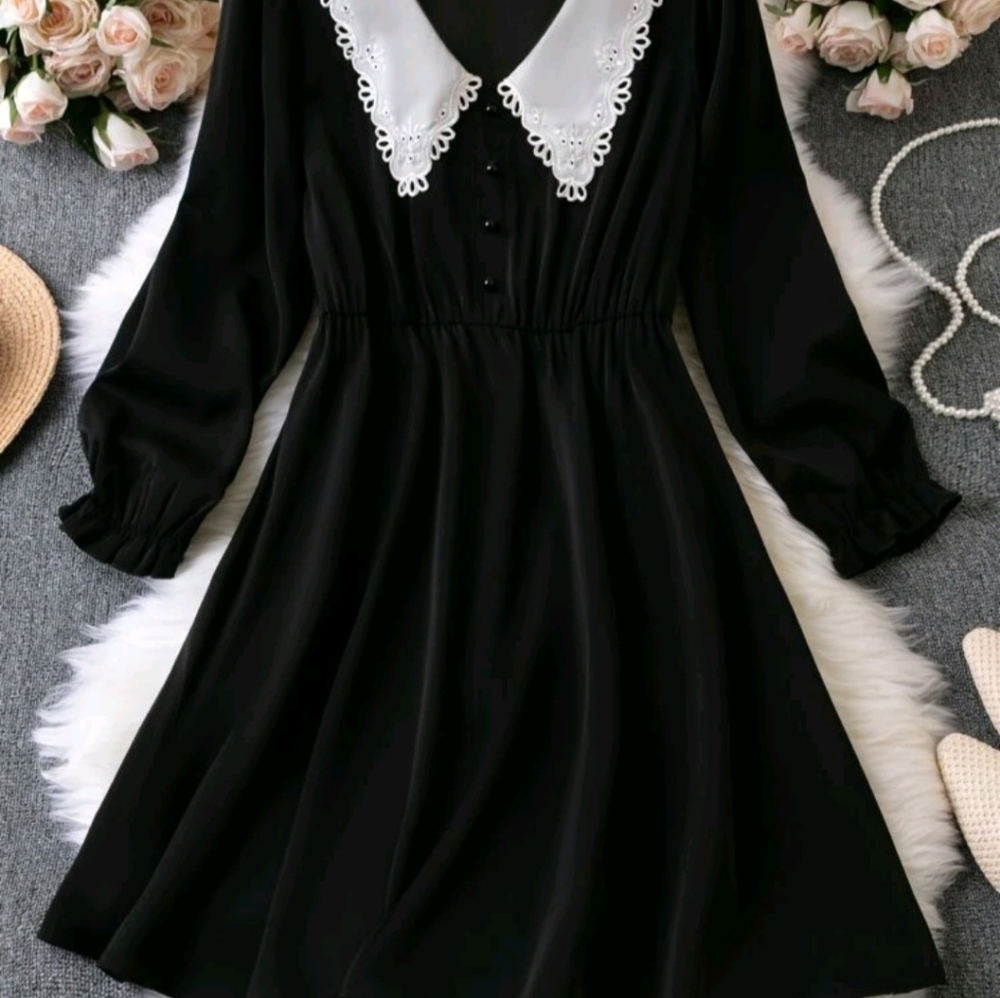 Oversized collar babydoll grunge Wednesday addams black 60s mod mini goth dress